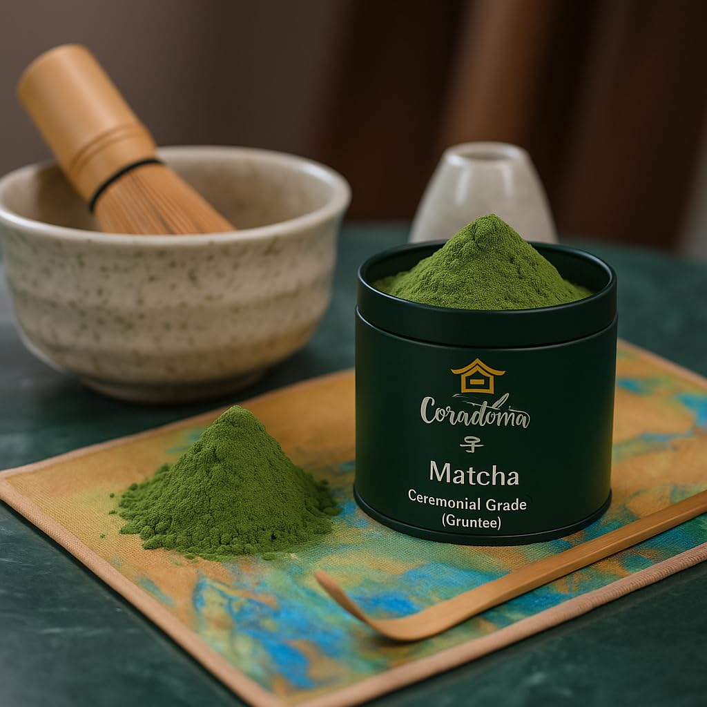 Coradoma® Ceremonial Grade Matcha – Reines Matcha-Pulver aus Japan Uji Kyoto – 40g Dose / 100g Beutel