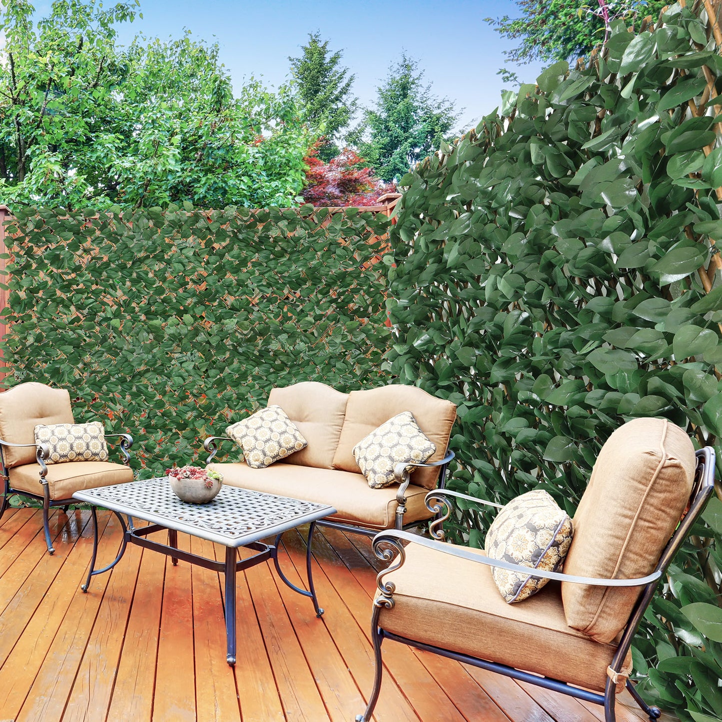 Coradoma® Gitterzaun aus Weide mit künstlichem Blattwerk – 100x200cm ausziehbarer Sichtschutz Deko