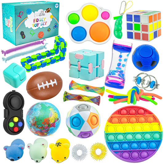 Coradoma® Fidget Toys Set 28 Stück mit Anti Stress Spielzeug Sensorik | Geschenkbox für Kinder und Erwachsene