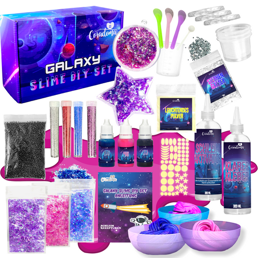 Coradoma® Galaxy Slime Kit DIY, Galaxie Schleim Set für Kinder mit Leuchtpulver