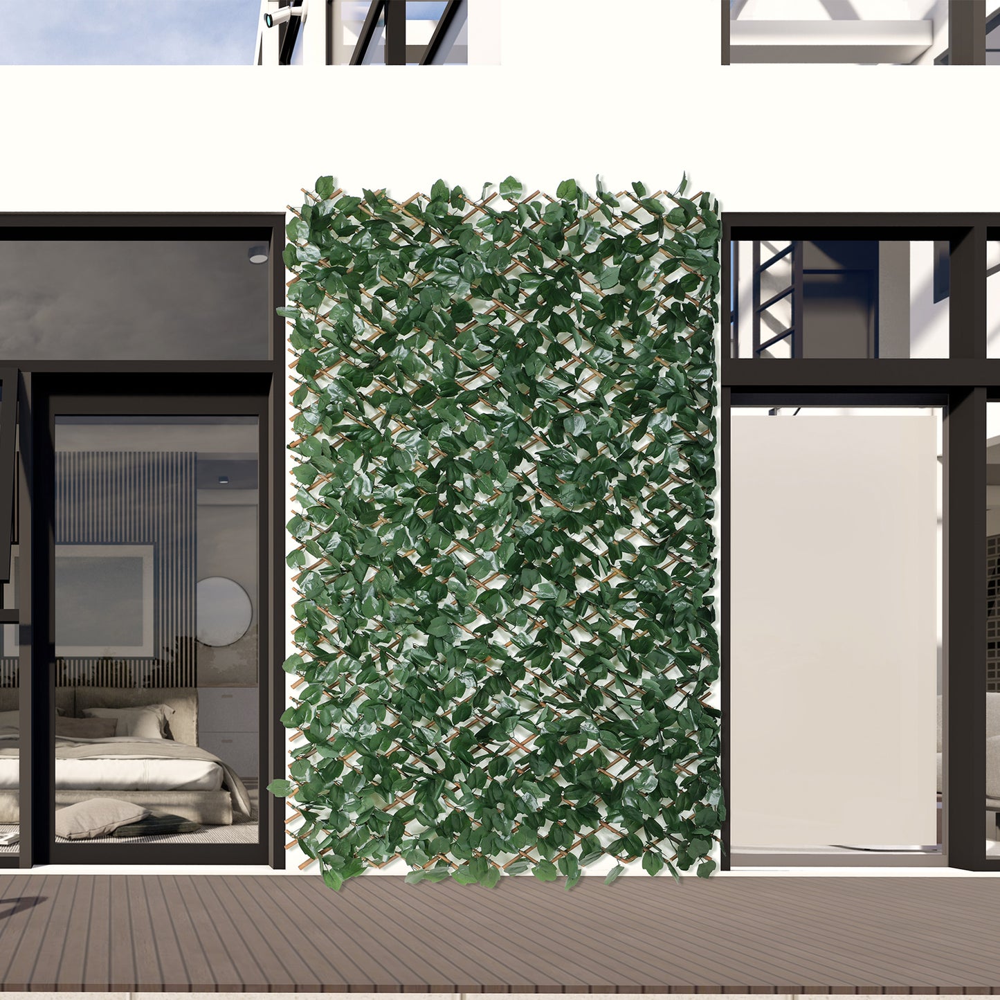 Coradoma® Gitterzaun aus Weide mit künstlichem Blattwerk – 100x200cm ausziehbarer Sichtschutz Deko