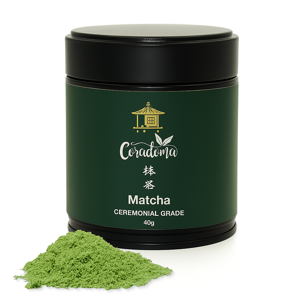 Coradoma® Ceremonial Grade Matcha – Reines Matcha-Pulver aus Japan Uji Kyoto – 40g Dose / 100g Beutel