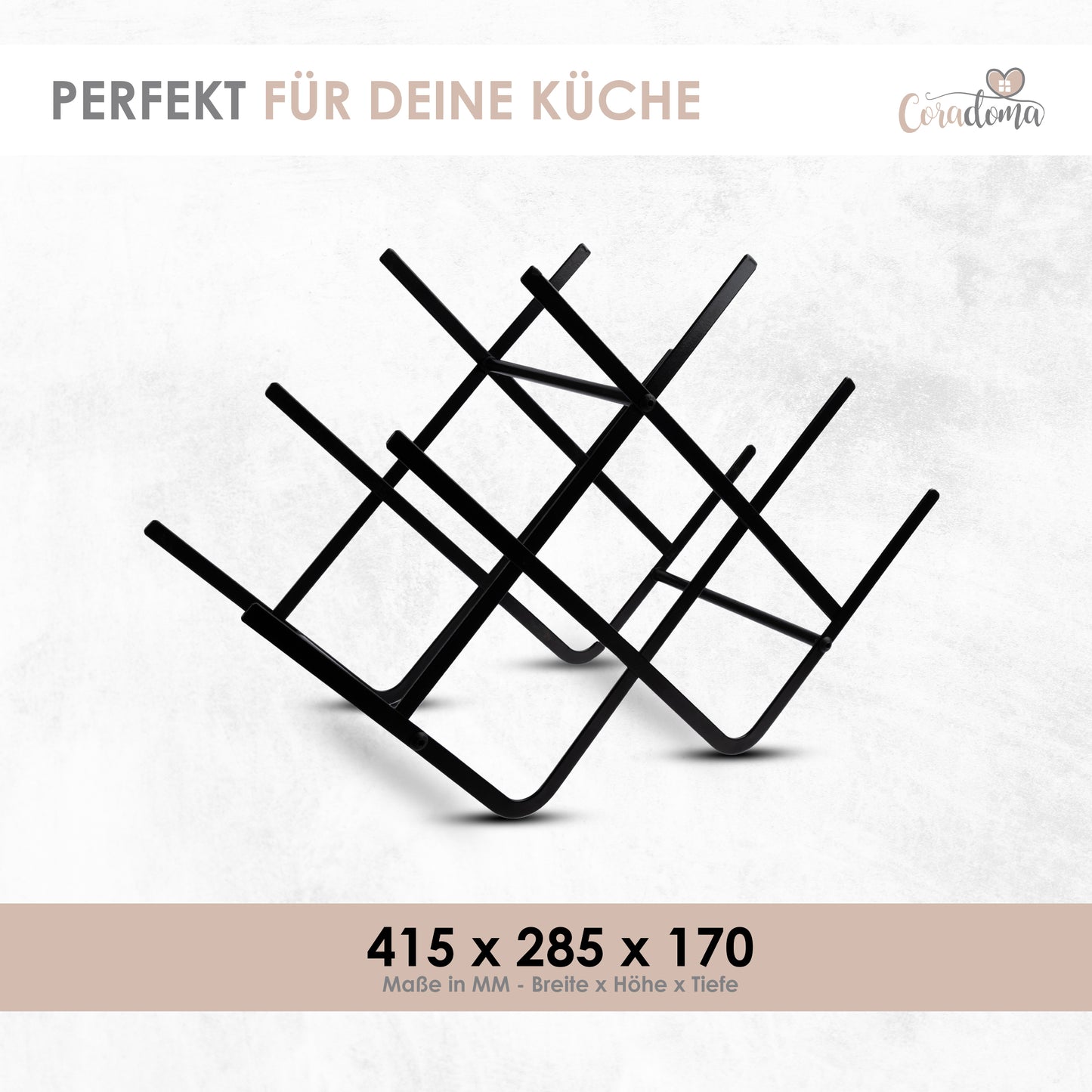 Coradoma® Weinregal Schwarz/Metall für 8 Flaschen Wein und Getränke