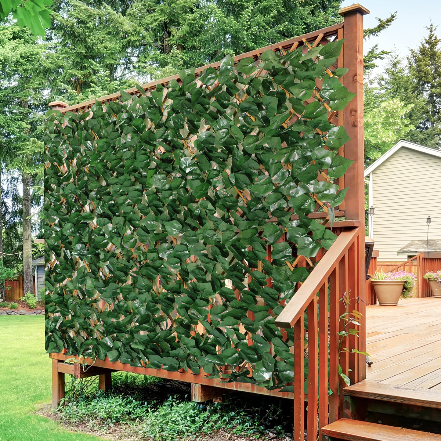 Coradoma® Gitterzaun aus Weide mit künstlichem Blattwerk – 100x200cm ausziehbarer Sichtschutz Deko