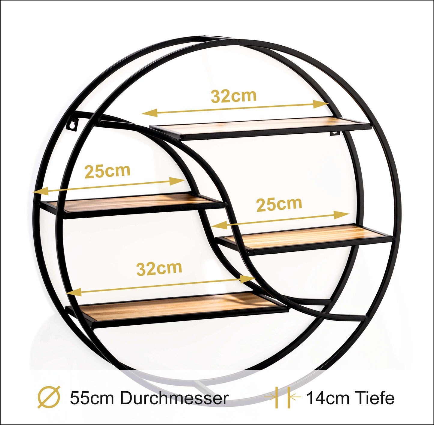 Coradoma® Wandregal Rund/Metall - Hängeregal für Wohnzimmer 56x14cm Moderne Dekoration
