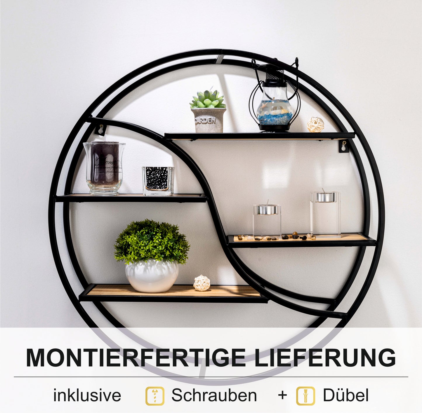 Coradoma® Wandregal Rund/Metall - Hängeregal für Wohnzimmer 56x14cm Moderne Dekoration