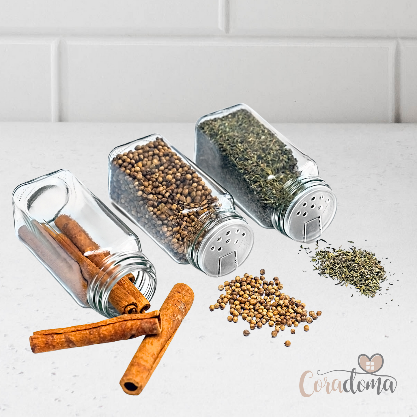 Coradoma® Gewürzgläser Set Eckig 24 Stück inkl. Gewürzetiketten | Organizer für Küche