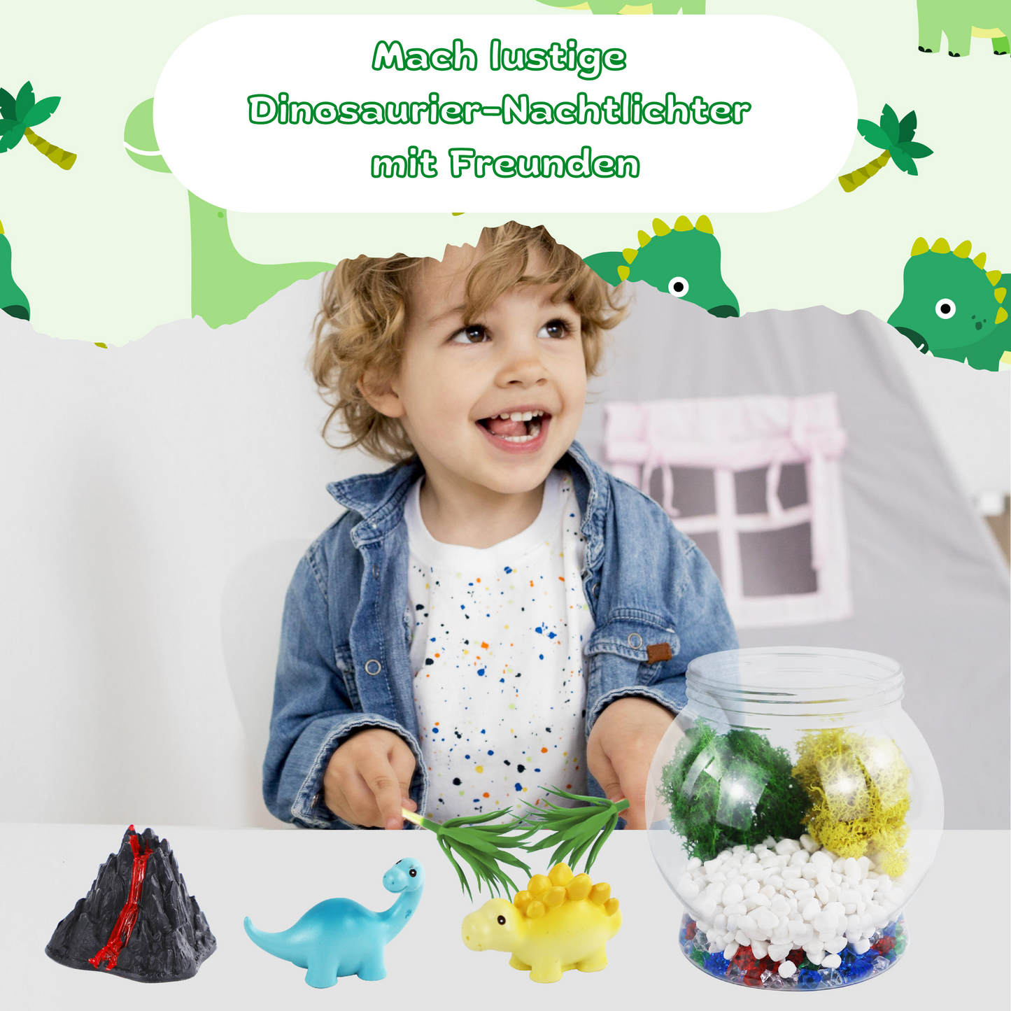 Coradoma® Terrarium Kit für Kinder | DIY Bastelset Spielzeug Set mit Nachtlicht Lampe