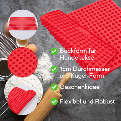 Coradoma® Silikon Backform für Hundekekse 1cm Backmatte mit Teigschaber inkl. Rezepten und Stoffbeutel