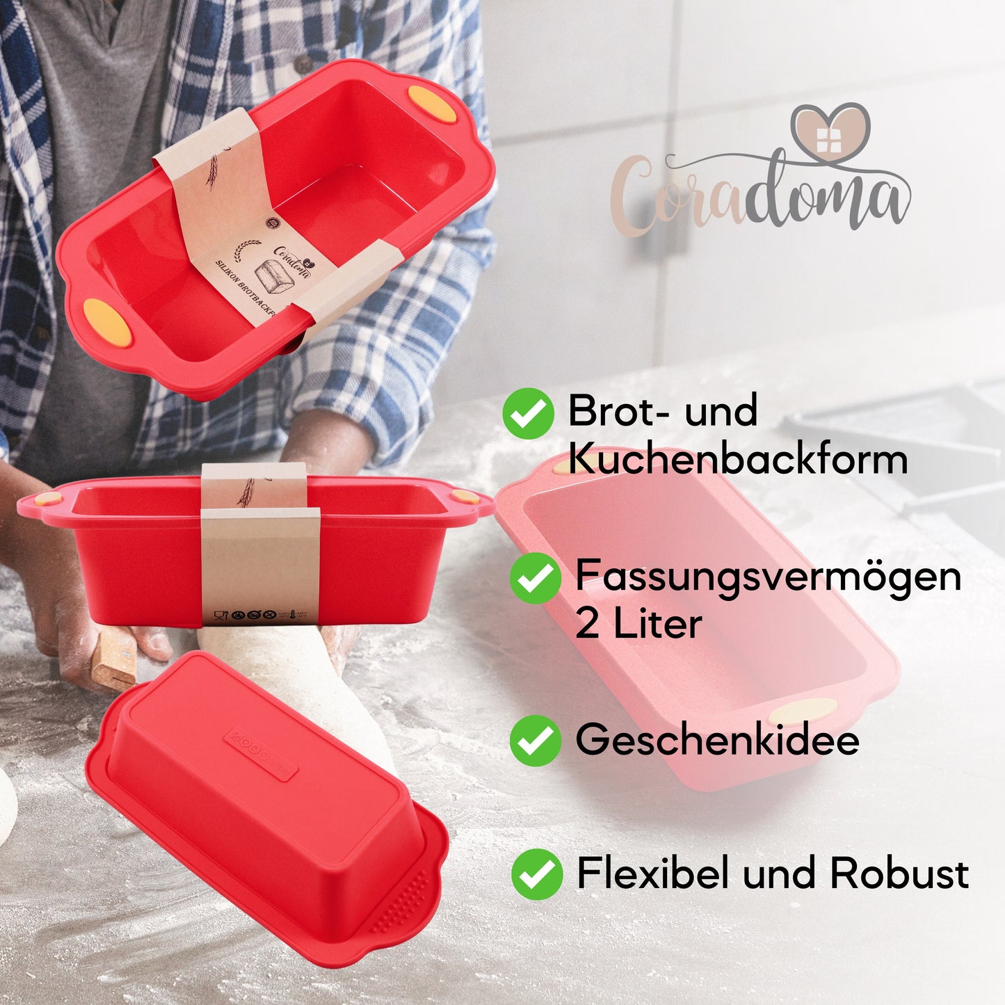 Coradoma® Silikon Backform zum Brot Backen inkl. Rezept | Brotbackform 1000g