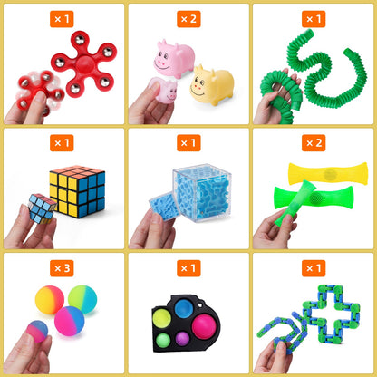 Coradoma® Fidget Toys Set 27 Stück Anti Stress Spielzeug Sensorik | Geschenkbox für Kinder und Erwachsene