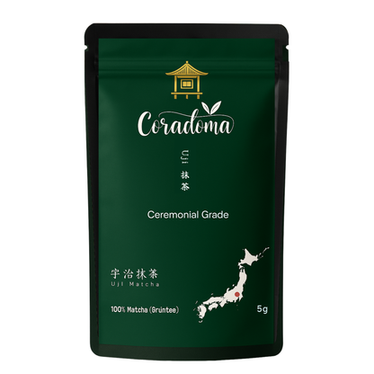 Coradoma® Ceremonial Grade Matcha – Reines Matcha-Pulver aus Japan Uji Kyoto – 40g Dose / 100g Beutel