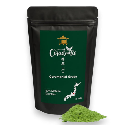 Coradoma® Ceremonial Grade Matcha – Reines Matcha-Pulver aus Japan Uji Kyoto – 40g Dose / 100g Beutel