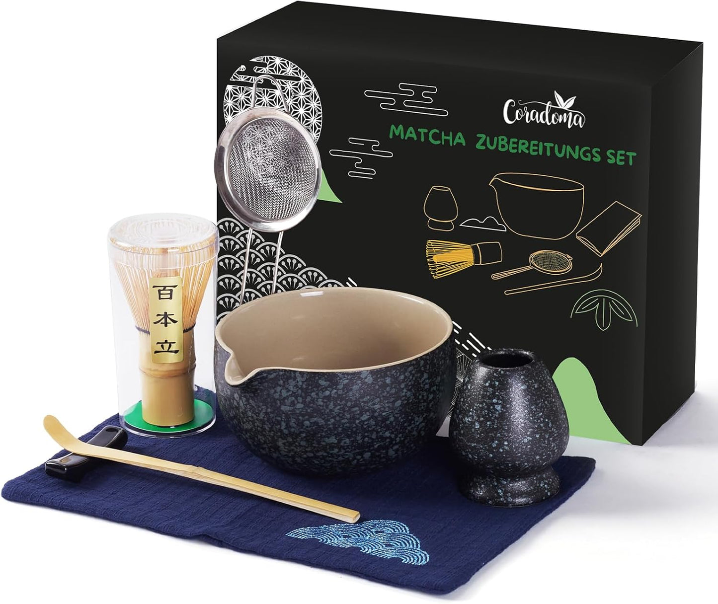 Coradoma® Matcha Tee Set – 7-teiliges Japanisches Bambus Ceremonial Set