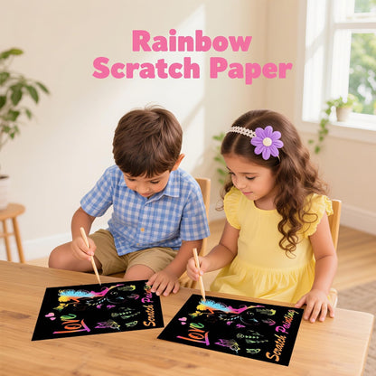 Coradoma® Regenbogen Kratzpapier Set – 50 Bögen Scratch Art für Kinder