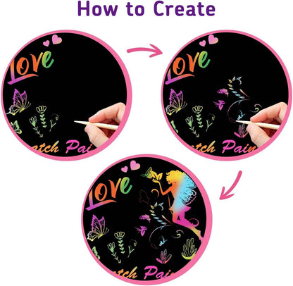 Coradoma® Regenbogen Kratzpapier Set – 50 Bögen Scratch Art für Kinder