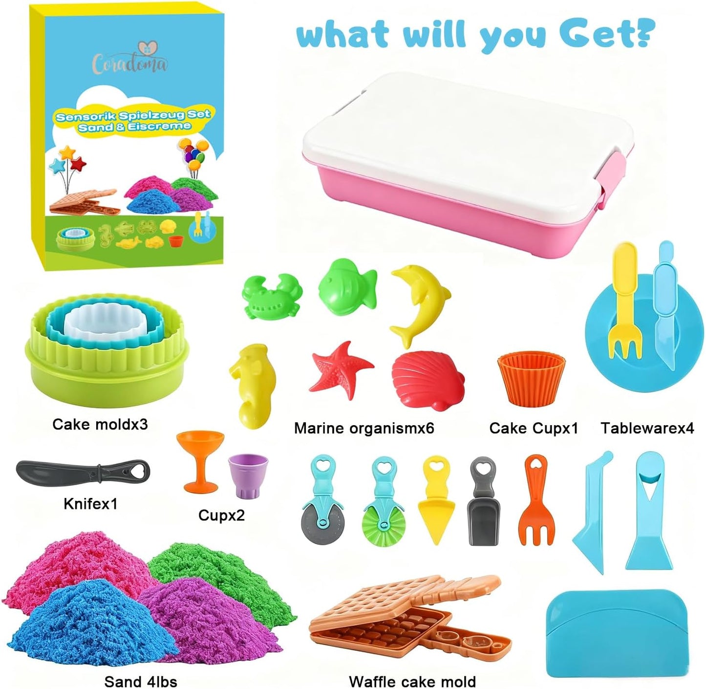 Coradoma® Kinetischer Sand & Ice Cream Set – Sensorik Spielzeug mit Zubehör