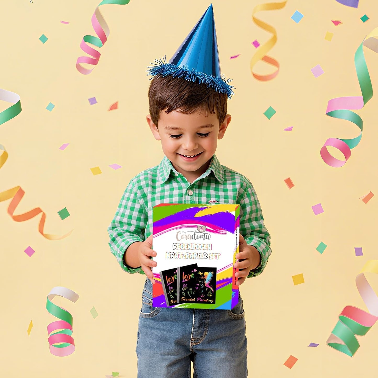 Coradoma® Regenbogen Kratzpapier Set – 50 Bögen Scratch Art für Kinder