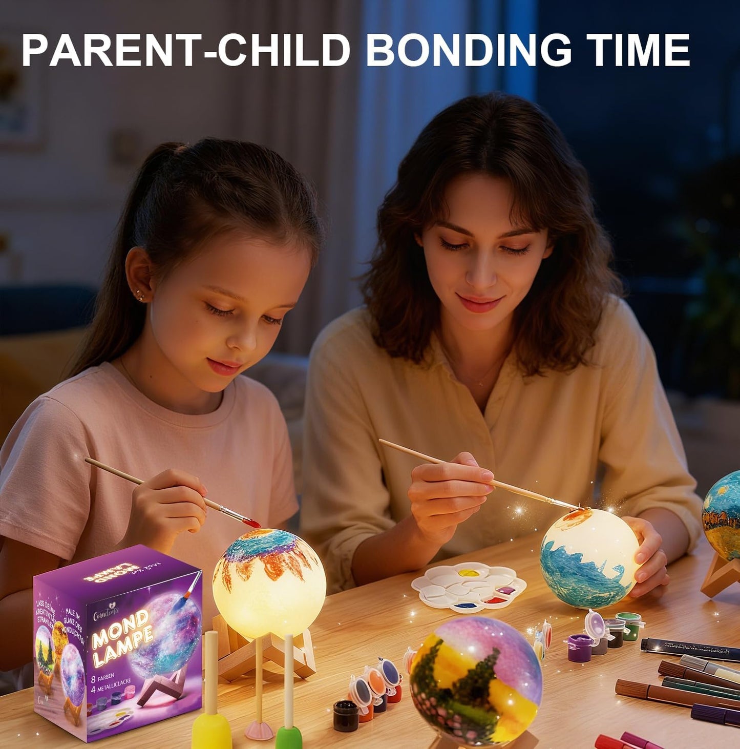 Coradoma® DIY 3D Mondlampe zum Bemalen – Kreatives Bastelset für Kinder
