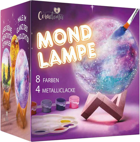Coradoma® DIY 3D Mondlampe zum Bemalen – Kreatives Bastelset für Kinder
