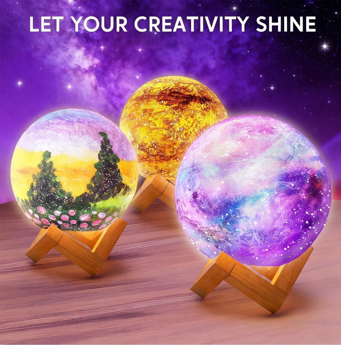 Coradoma® DIY 3D Mondlampe zum Bemalen – Kreatives Bastelset für Kinder