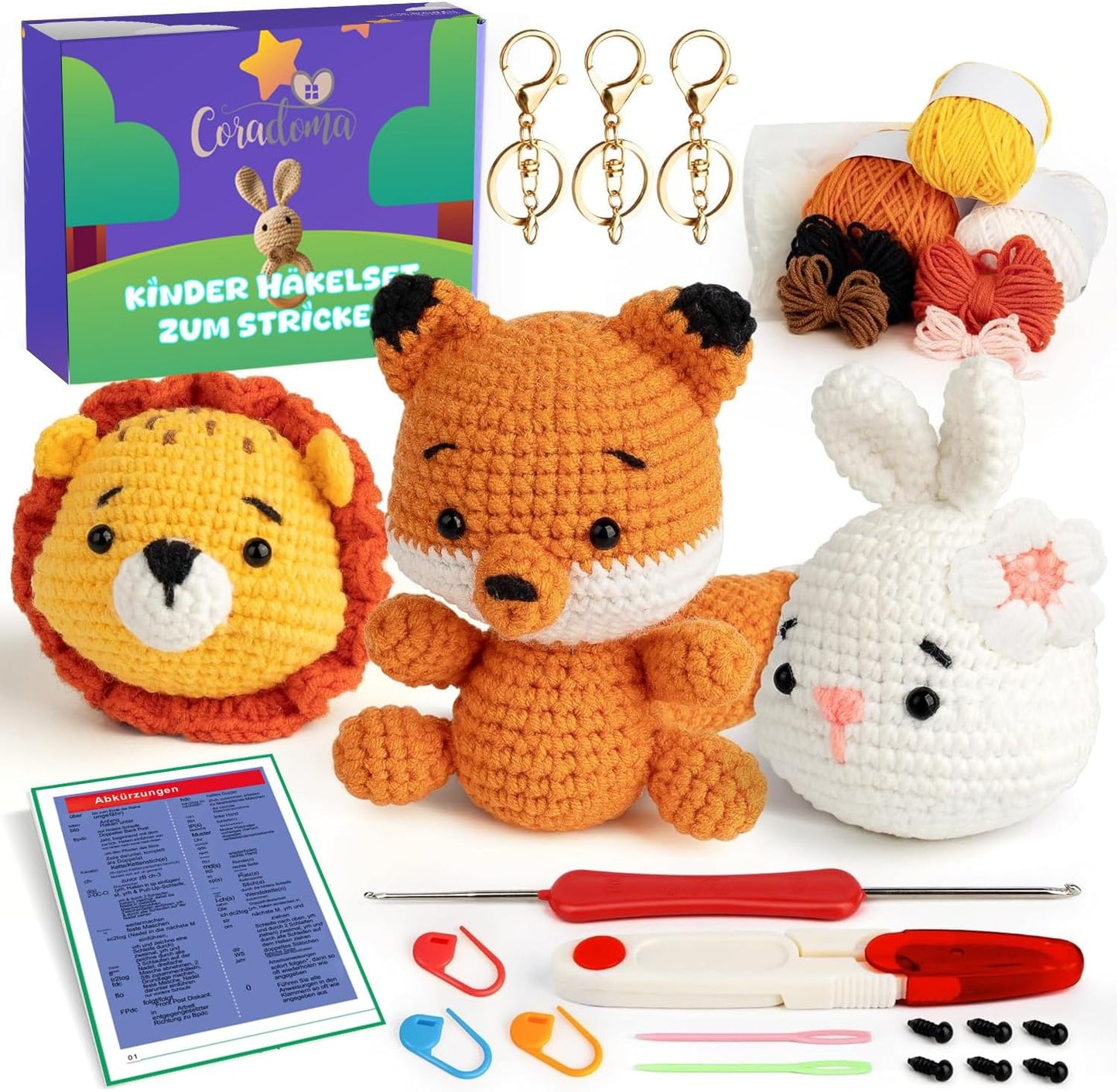 Coradoma® Häkelset für Kinder – Amigurumi Starterset für Anfänger