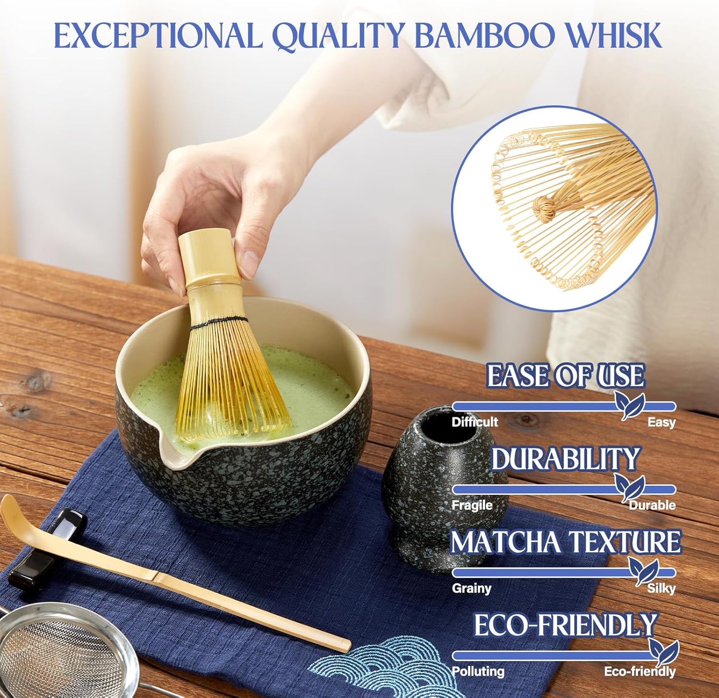 Coradoma® Matcha Tee Set – 7-teiliges Japanisches Bambus Ceremonial Set