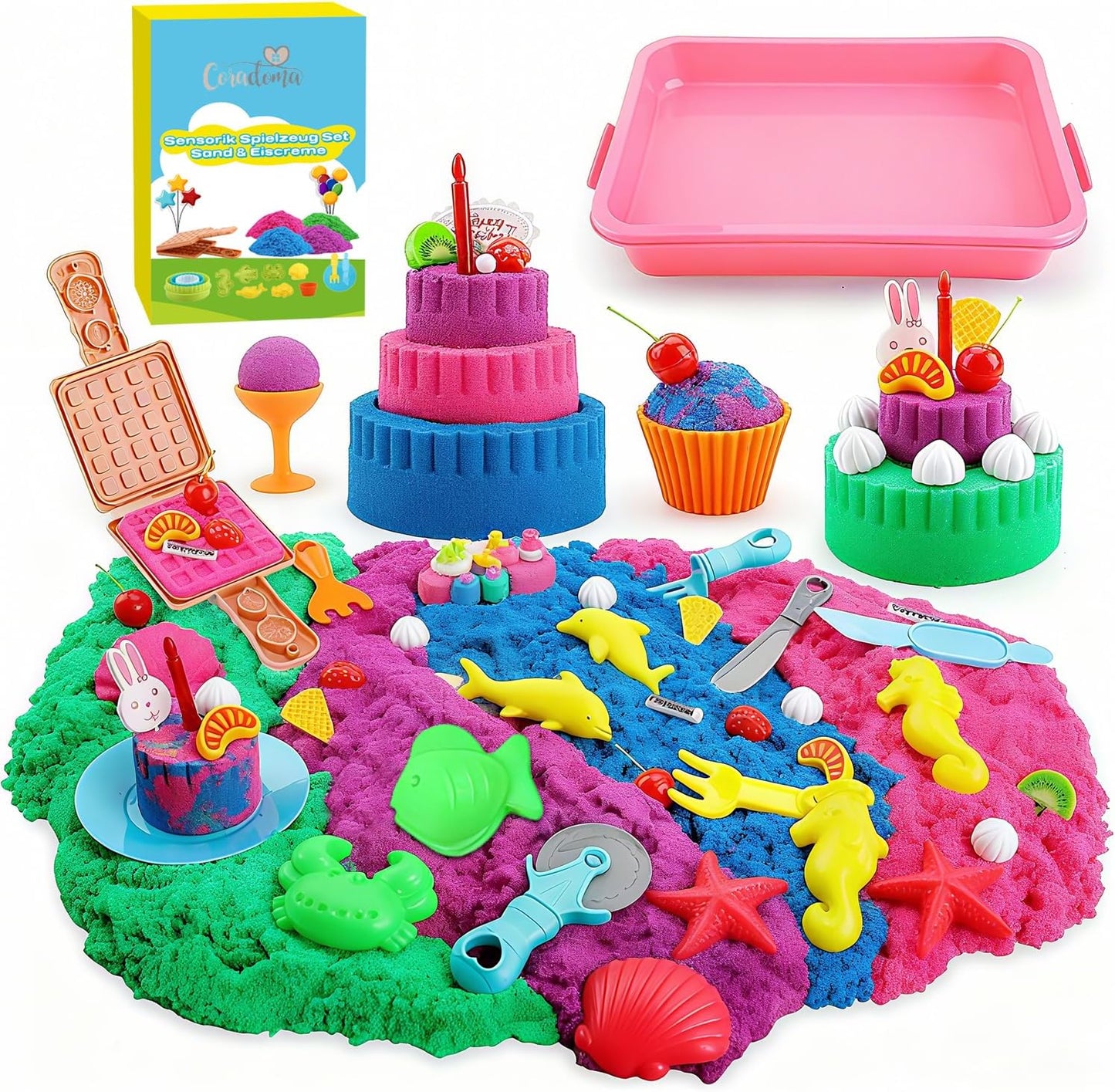 Coradoma® Kinetischer Sand & Ice Cream Set – Sensorik Spielzeug mit Zubehör