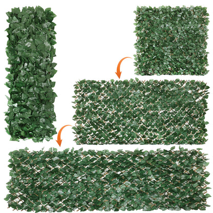 Coradoma® Gitterzaun aus Weide mit künstlichem Blattwerk – 100x200cm ausziehbarer Sichtschutz Deko