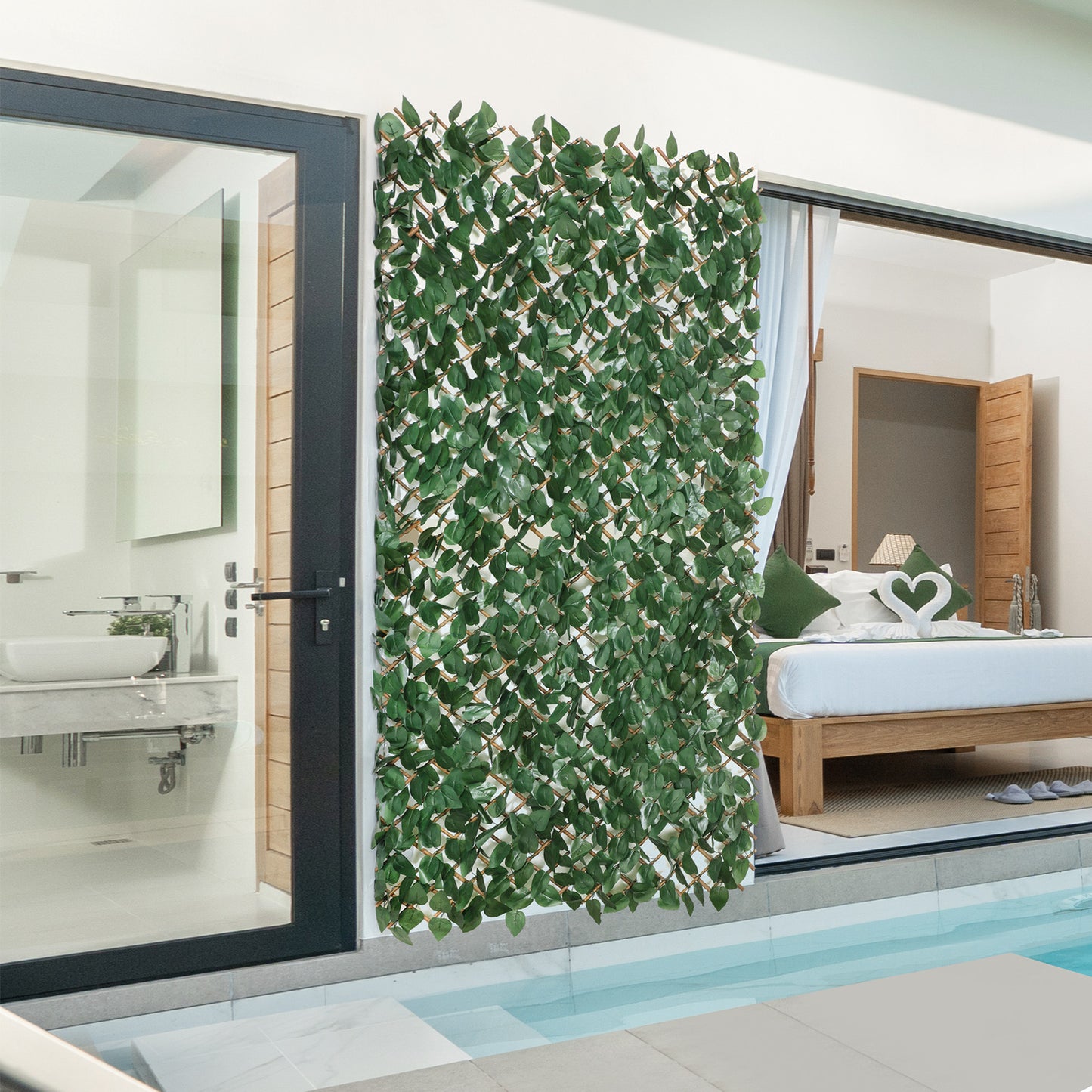 Coradoma® Gitterzaun aus Weide mit künstlichem Blattwerk – 100x200cm ausziehbarer Sichtschutz Deko