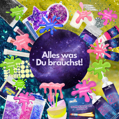 Coradoma® Galaxy Slime Kit DIY, Galaxie Schleim Set für Kinder mit Leuchtpulver