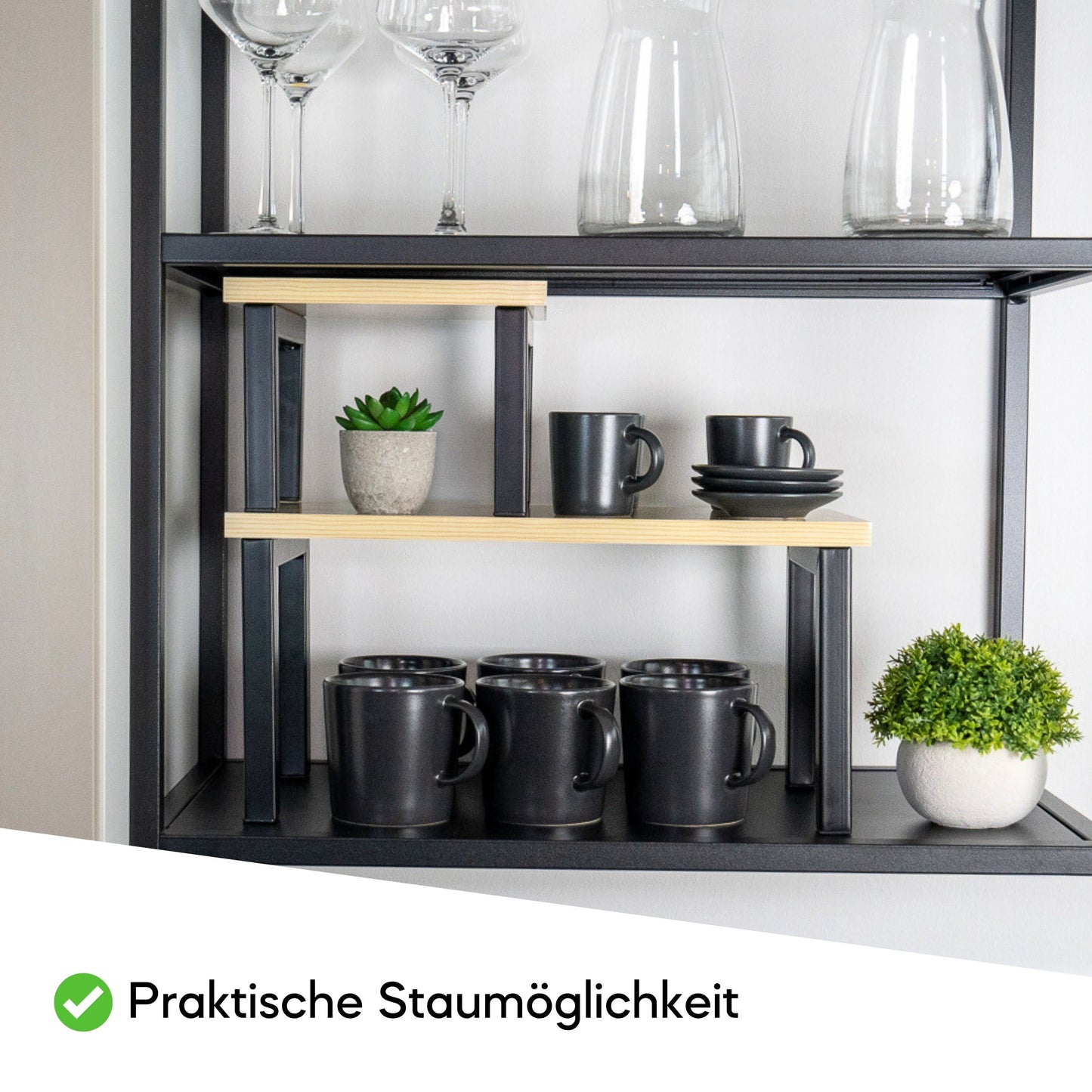 Coradoma® Gewürzregal 2er Set Küchenregal aus Holz - Stapelbar Küchenorganizer für Gewürze Aufbewahrung