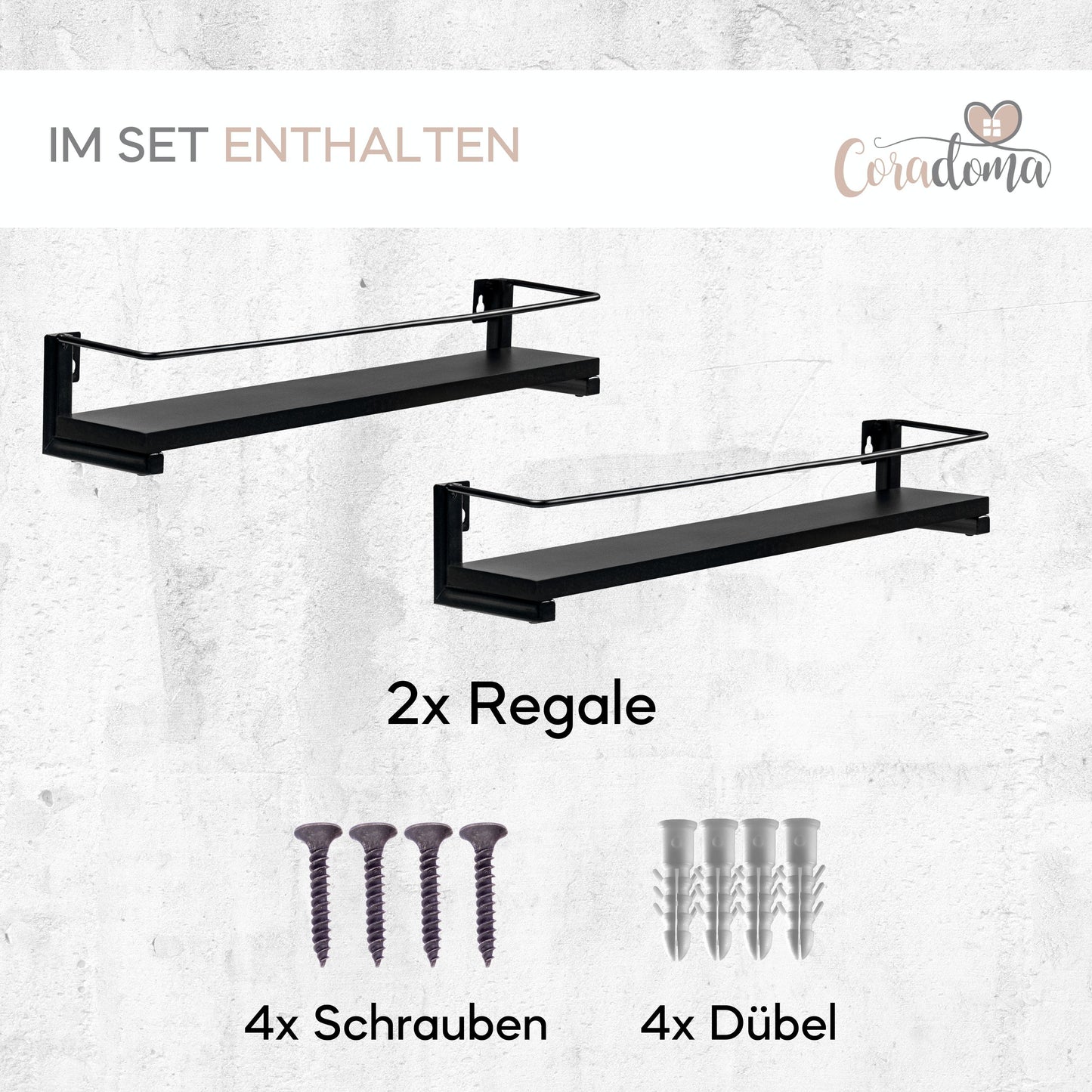 Coradoma® Gewürzregal Schwarz 2er Set für Gewürzgläser 40x9cm Küchenregal Aufbewahrung