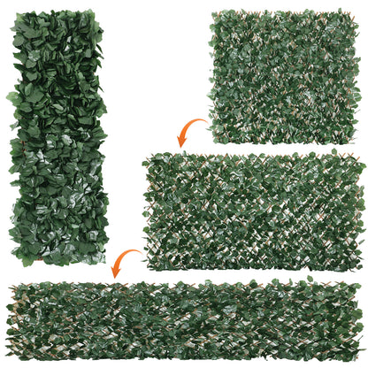 Coradoma® Gitterzaun aus Weide mit künstlichem Blattwerk – 100x200cm ausziehbarer Sichtschutz Deko