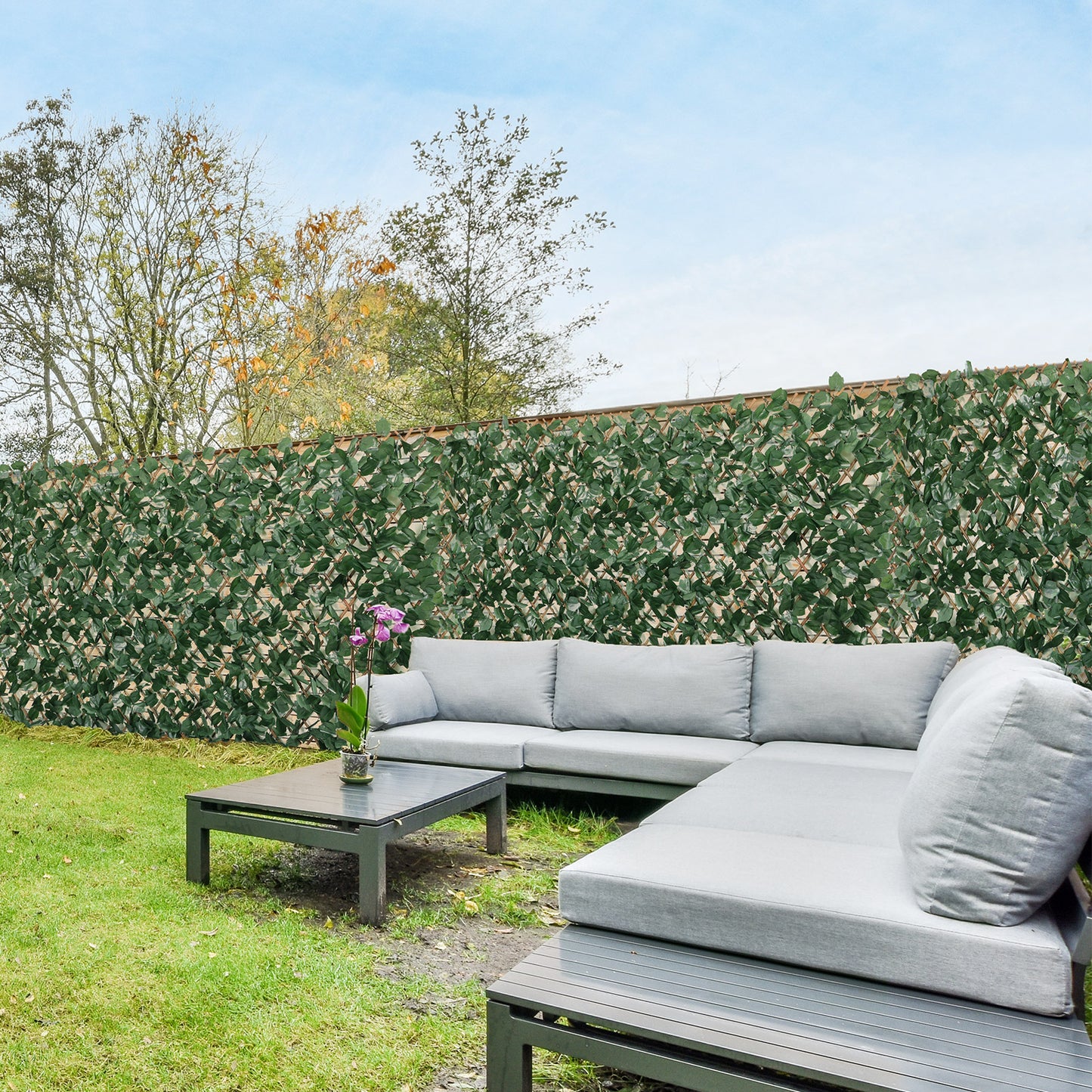 Coradoma® Gitterzaun aus Weide mit künstlichem Blattwerk – 100x200cm ausziehbarer Sichtschutz Deko