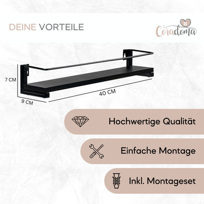 Coradoma® Gewürzregal Schwarz 2er Set für Gewürzgläser 40x9cm Küchenregal Aufbewahrung