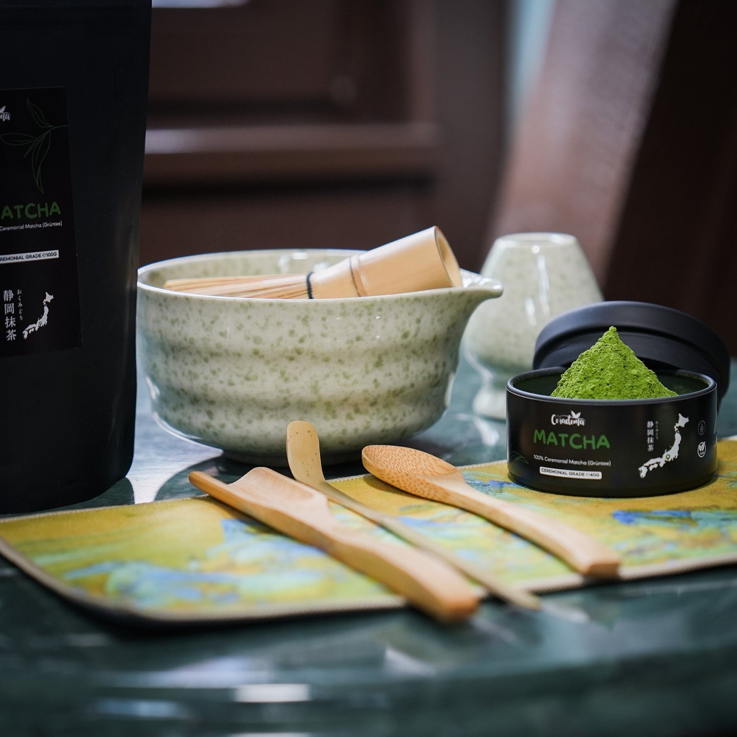 Coradoma® Ceremonial Grade Matcha – Reines Matcha-Pulver aus Japan Shizuoka erste Ernte – 40g Dose / 100g Beutel
