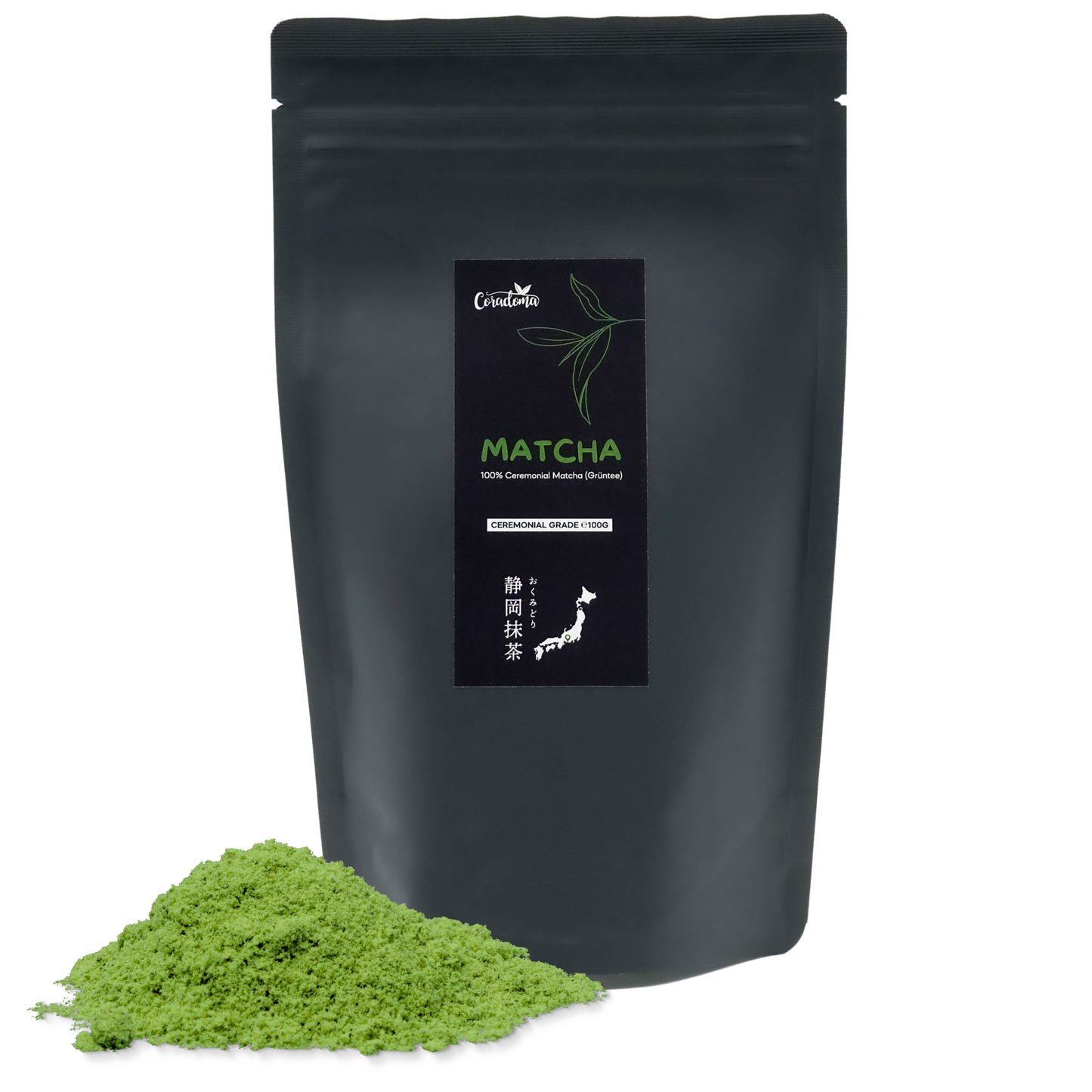 Coradoma® Ceremonial Grade Matcha – Reines Matcha-Pulver aus Japan Shizuoka erste Ernte – 40g Dose / 100g Beutel