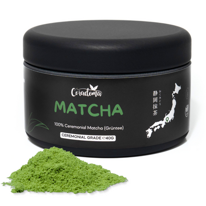 Coradoma® Ceremonial Grade Matcha – Reines Matcha-Pulver aus Japan Shizuoka erste Ernte – 40g Dose / 100g Beutel