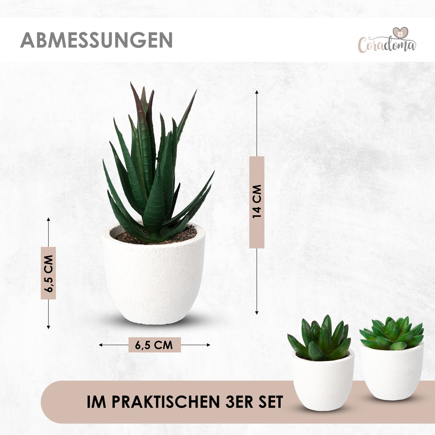 Coradoma® Künstliche Pflanzen Mini Topf, 3er Set / 4er Set Kunstblumen Dekoration