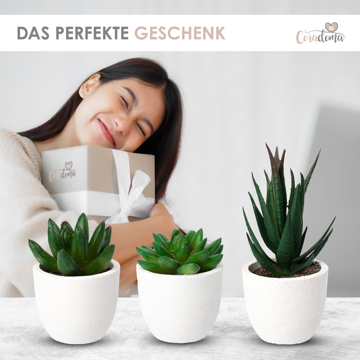 Coradoma® Künstliche Pflanzen Mini Topf, 3er Set / 4er Set Kunstblumen Dekoration