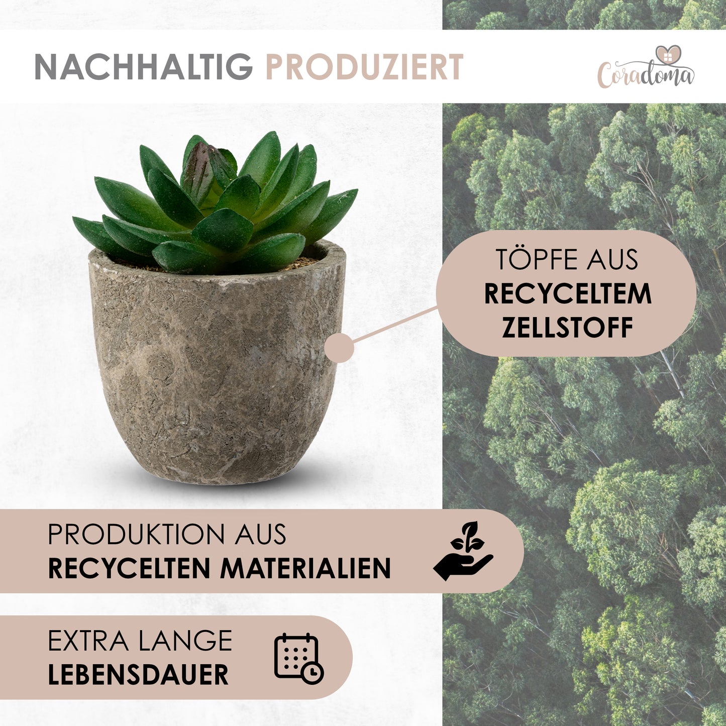 Coradoma® Künstliche Pflanzen Mini Topf, 3er Set / 4er Set Kunstblumen Dekoration