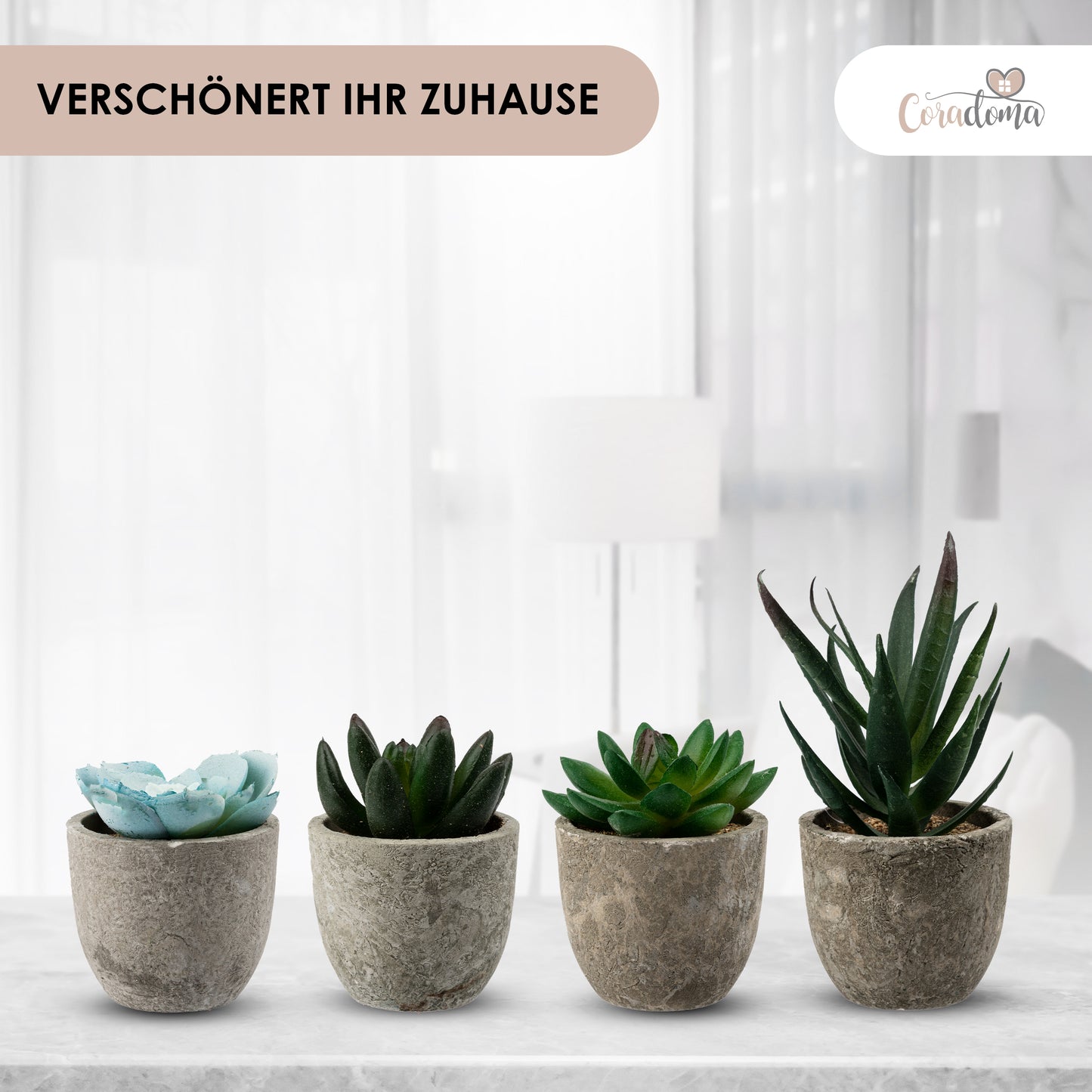 Coradoma® Künstliche Pflanzen Mini Topf, 3er Set / 4er Set Kunstblumen Dekoration