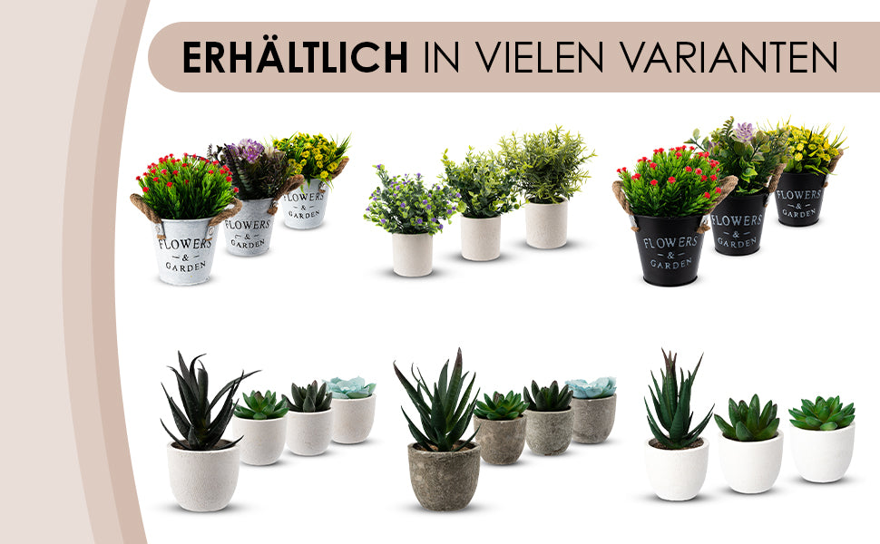 Coradoma® Künstliche Pflanzen Mini Topf, 3er Set / 4er Set Kunstblumen Dekoration