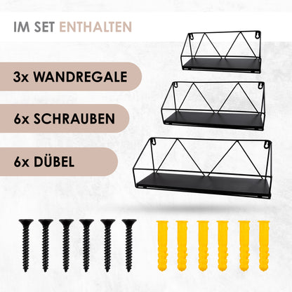 Coradoma® Wandregal 3er Set Gewürzregal Hängeregal Schwarz Metall mit Ablageflächen