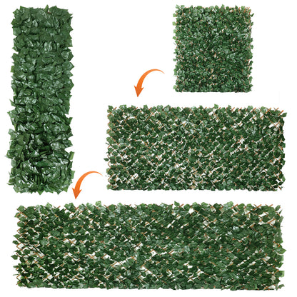 Coradoma® Gitterzaun aus Weide mit künstlichem Blattwerk – 100x200cm ausziehbarer Sichtschutz Deko