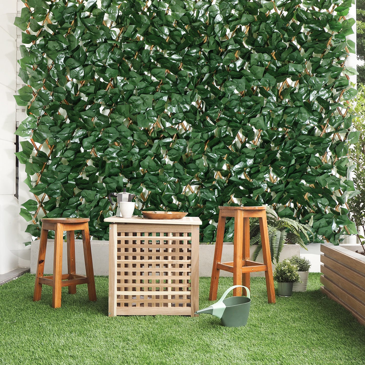 Coradoma® Gitterzaun aus Weide mit künstlichem Blattwerk – 100x200cm ausziehbarer Sichtschutz Deko