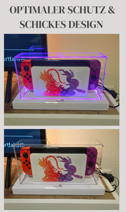 Coradoma® Schutzhülle Acryl Case mit LED Beleuchtung kompatibel mit Nintendo Switch/Switch OLED Modell