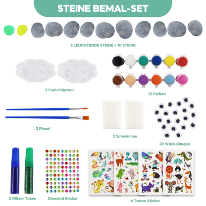 Coradoma® Steine zum Bemalen DIY Set mit 10+2 Steine | Bastelset für Kinder