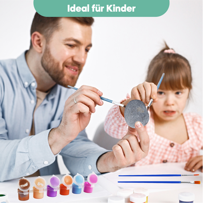 Coradoma® Steine zum Bemalen DIY Set mit 10+2 Steine | Bastelset für Kinder